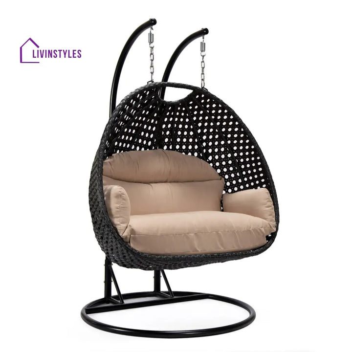 Fino Double Seater Hanging Swing With Stand For Balcony Garden Swing (Dark Grey) - Swings