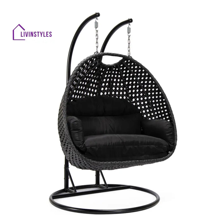 Fino Double Seater Hanging Swing With Stand For Balcony Garden Swing (Dark Grey) - Swings