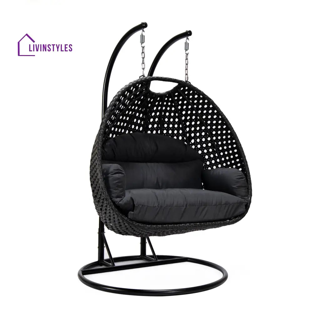 Fino Double Seater Hanging Swing With Stand For Balcony Garden Swing (Dark Grey) - Swings