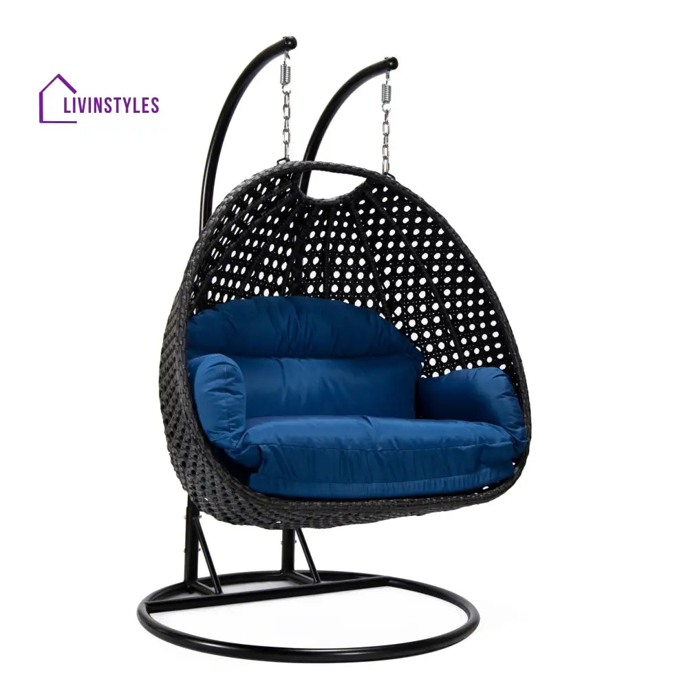 Fino Double Seater Hanging Swing With Stand For Balcony Garden Swing (Dark Grey) - Swings