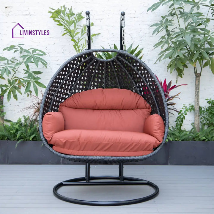 Fino Double Seater Hanging Swing With Stand For Balcony Garden Swing (Dark Grey) - Swings