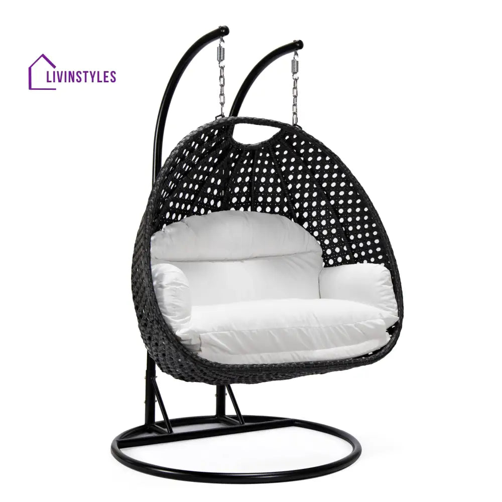 Fino Double Seater Hanging Swing With Stand For Balcony Garden Swing (Dark Grey) - Swings