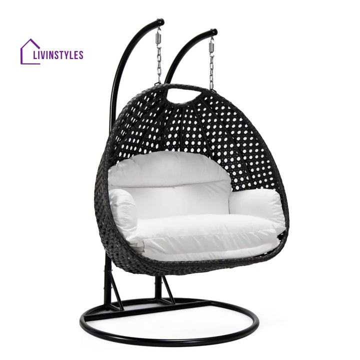 Fino Double Seater Hanging Swing With Stand For Balcony Garden Swing (Dark Grey) - Swings