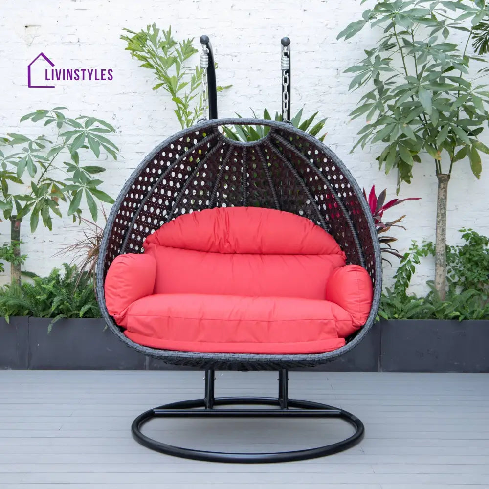 Fino Double Seater Hanging Swing With Stand For Balcony Garden Swing (Dark Grey) - Swings