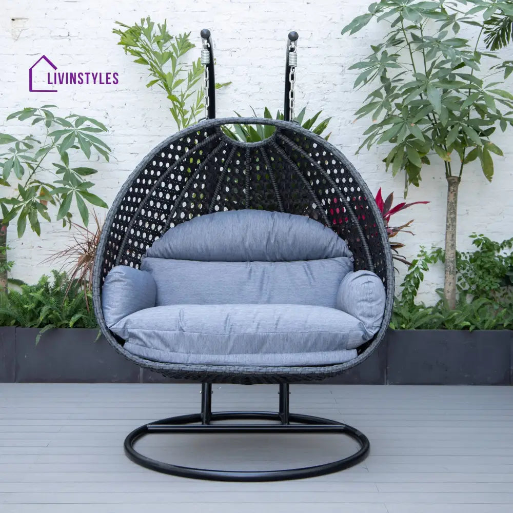 Fino Double Seater Hanging Swing With Stand For Balcony Garden Swing (Dark Grey) - Swings