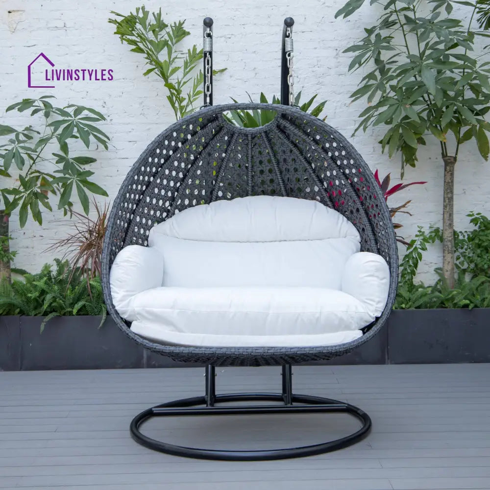 Fino Double Seater Hanging Swing With Stand For Balcony Garden Swing (Dark Grey) - Swings