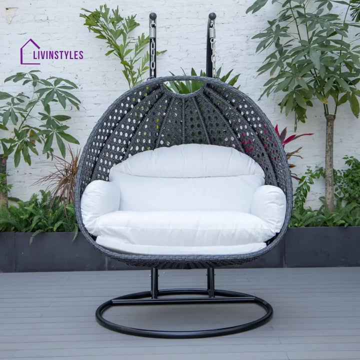 Fino Double Seater Hanging Swing With Stand For Balcony Garden Swing (Dark Grey) - Swings