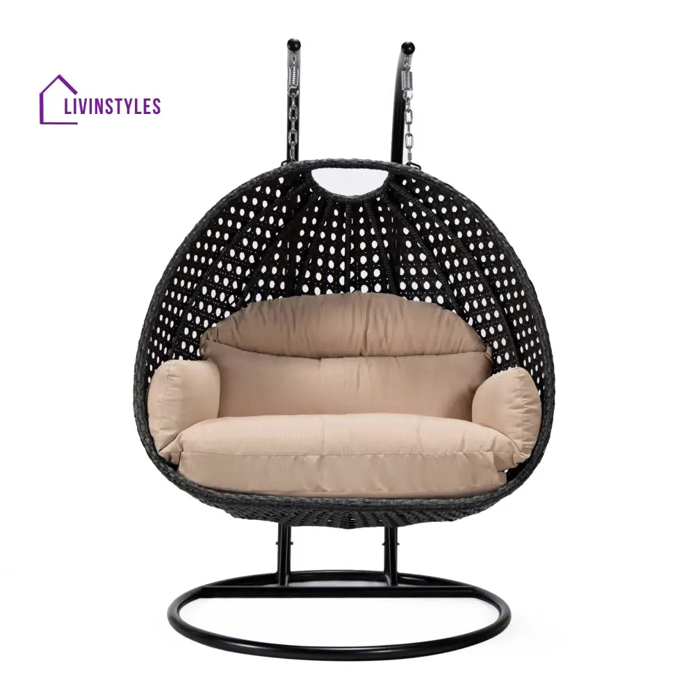 Fino Double Seater Hanging Swing With Stand For Balcony Garden Swing (Dark Grey) - Swings