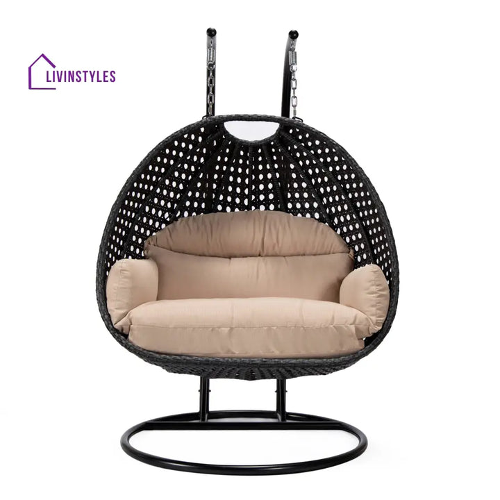Fino Double Seater Hanging Swing With Stand For Balcony Garden Swing (Dark Grey) - Swings
