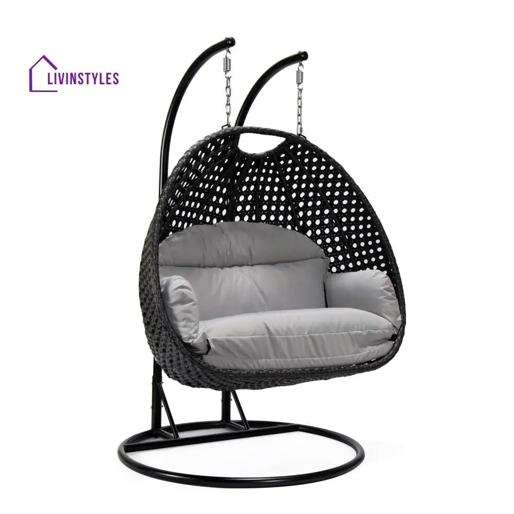 Fino Double Seater Hanging Swing With Stand For Balcony Garden Swing (Dark Grey) - Swings