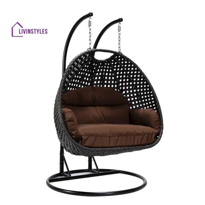 Fino Double Seater Hanging Swing With Stand For Balcony Garden Swing (Dark Grey) - Swings