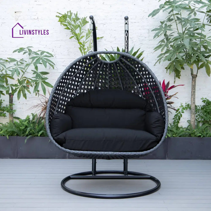 Fino Double Seater Hanging Swing With Stand For Balcony Garden Swing (Dark Grey) - Dark Grey - Swings