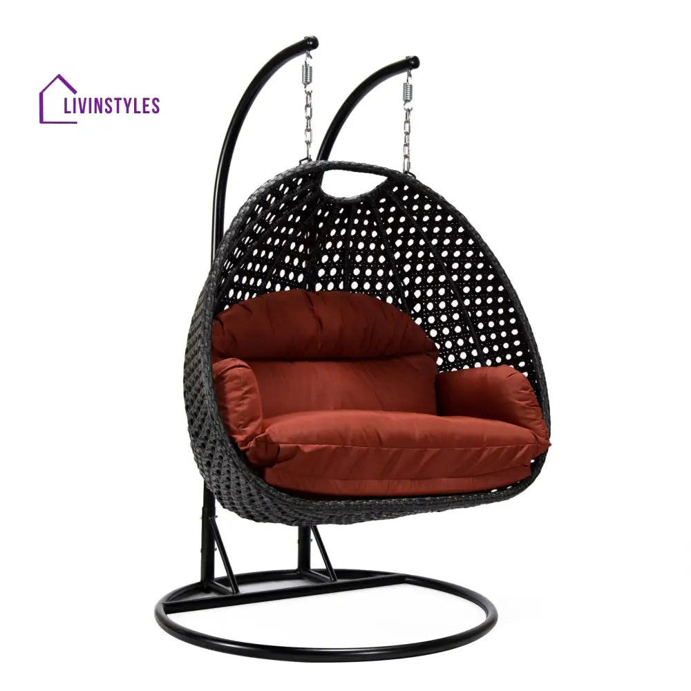 Fino Double Seater Hanging Swing With Stand For Balcony Garden Swing (Dark Grey) - Swings