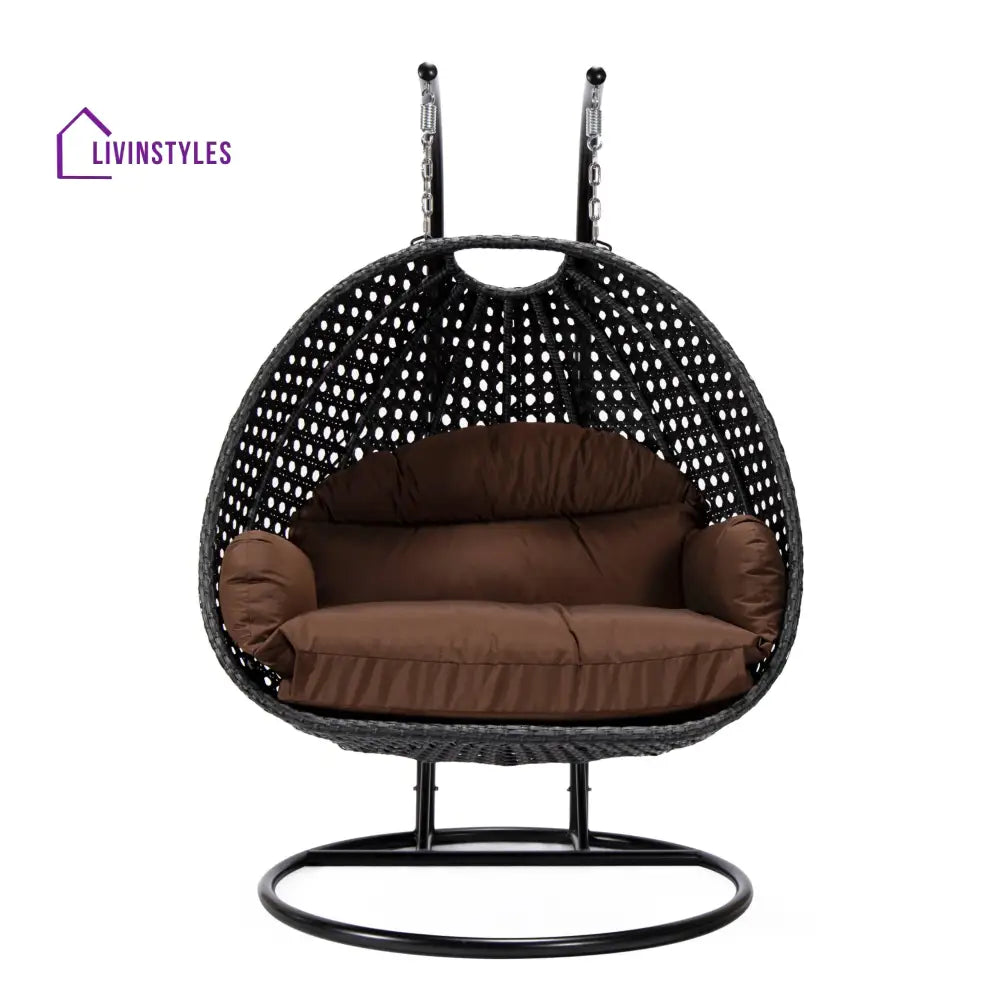 Fino Double Seater Hanging Swing With Stand For Balcony Garden Swing (Dark Grey) - Swings