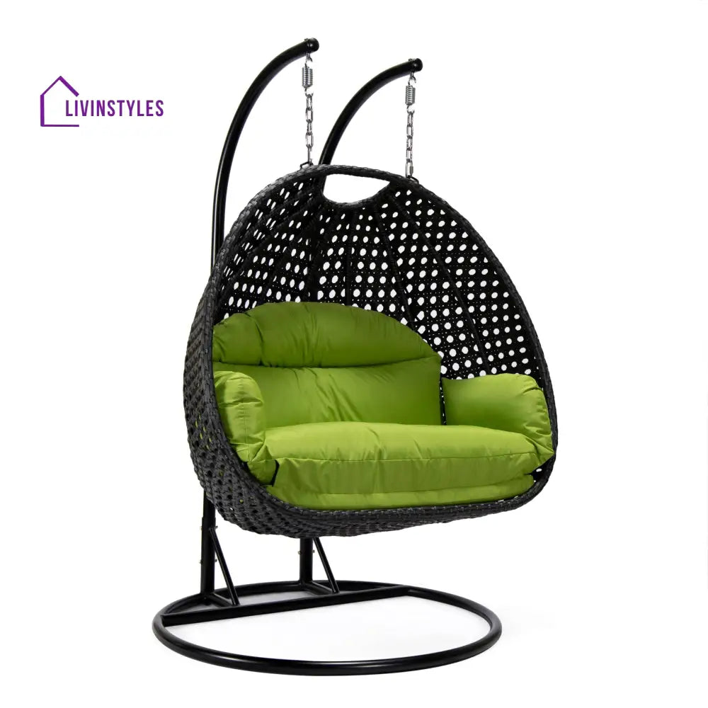 Fino Double Seater Hanging Swing With Stand For Balcony Garden Swing (Dark Grey) - Swings