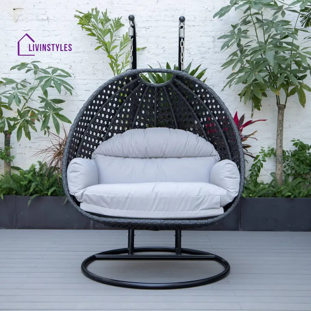 Fino Double Seater Hanging Swing With Stand For Balcony Garden Swing (Dark Grey) - Swings