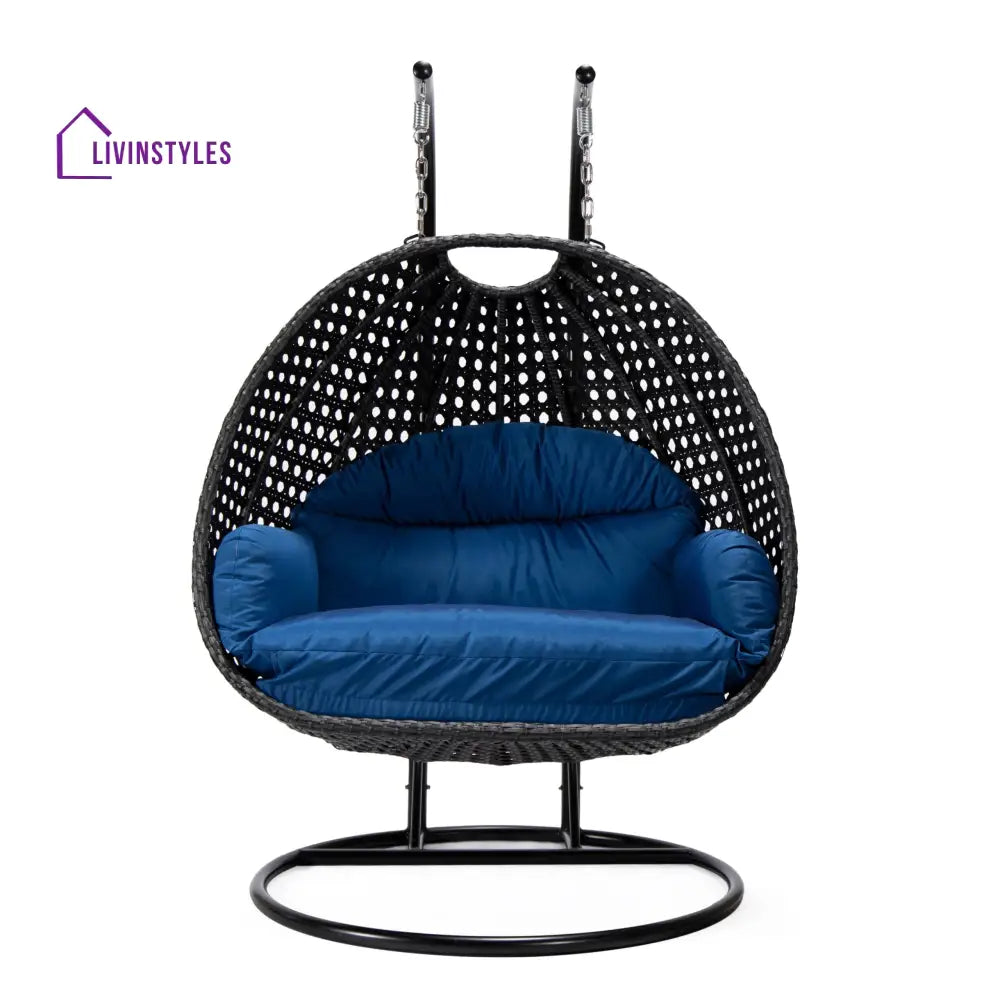 Fino Double Seater Hanging Swing With Stand For Balcony Garden Swing (Dark Grey) - Swings