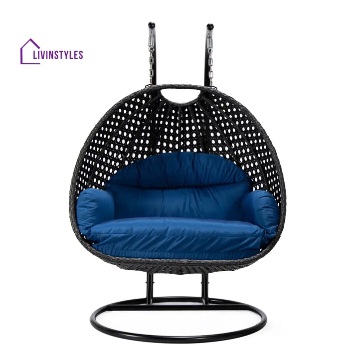 Fino Double Seater Hanging Swing With Stand For Balcony Garden Swing (Dark Grey) - Swings
