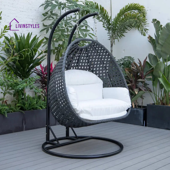 Fino Double Seater Hanging Swing With Stand For Balcony Garden Swing (Dark Grey) - White - Swings