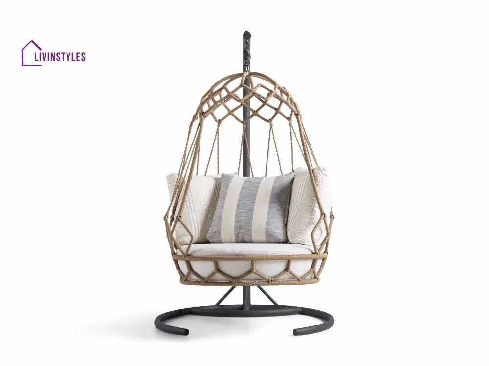 Fiona Single Seater Hanging Swing With Stand For Balcony Garden (Natural Brown) Braided & Rope - Swings