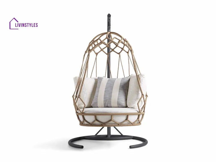 Fiona Single Seater Hanging Swing With Stand For Balcony Garden (Natural Brown) Braided & Rope - Swings