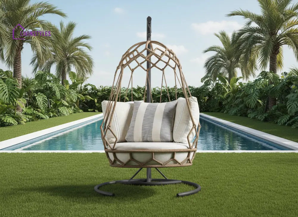 Fiona Single Seater Hanging Swing With Stand For Balcony Garden (Natural Brown) Braided & Rope - Swings