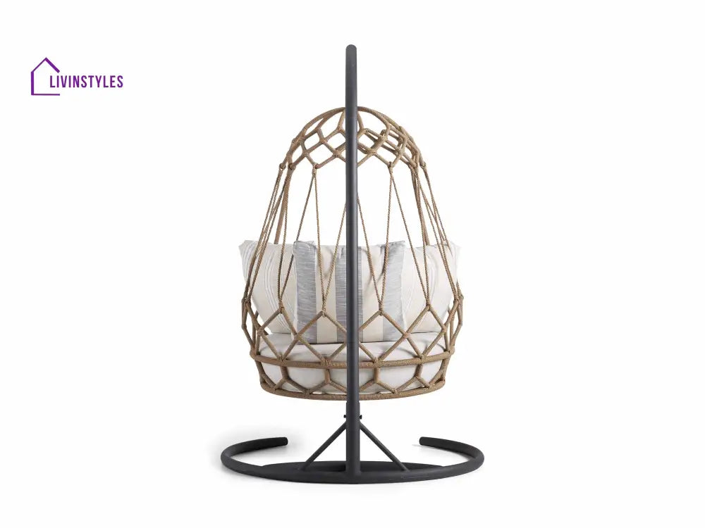 Fiona Single Seater Hanging Swing With Stand For Balcony Garden (Natural Brown) Braided & Rope - Swings