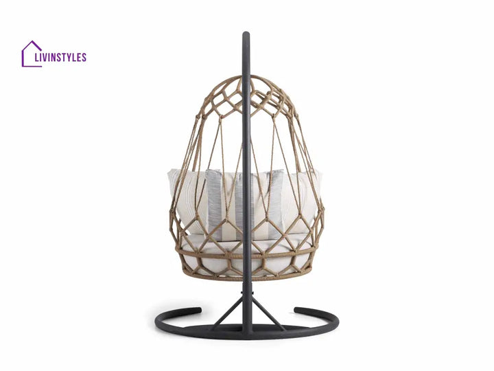 Fiona Single Seater Hanging Swing With Stand For Balcony Garden (Natural Brown) Braided & Rope - Swings