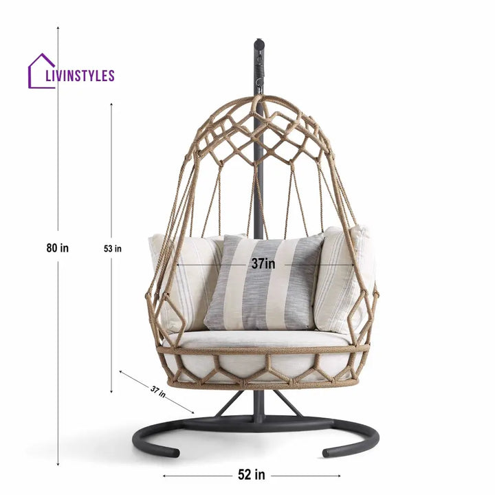 Fiona Single Seater Hanging Swing With Stand For Balcony Garden (Natural Brown) Braided & Rope - Swings