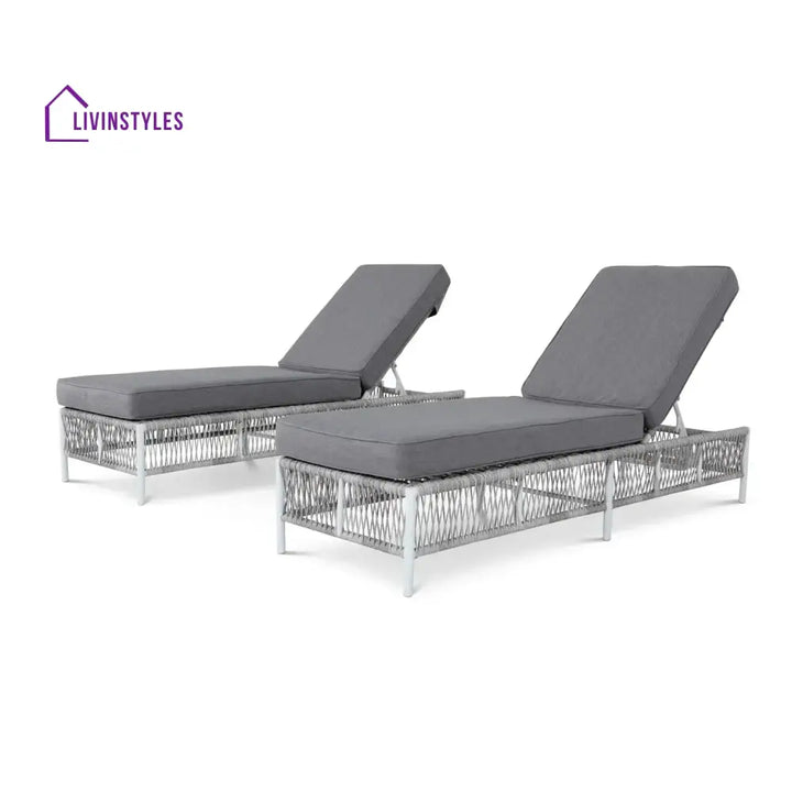 Fiora Outdoor Rope Lounge Chairs Set of 2 with Thick Cushions - Lounger Set