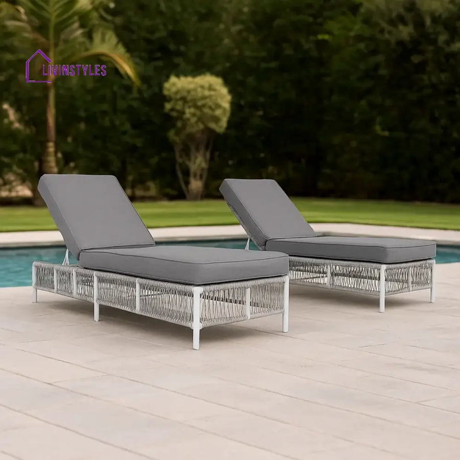 Fiora Outdoor Rope Lounge Chairs Set of 2 with Thick Cushions - Lounger Set