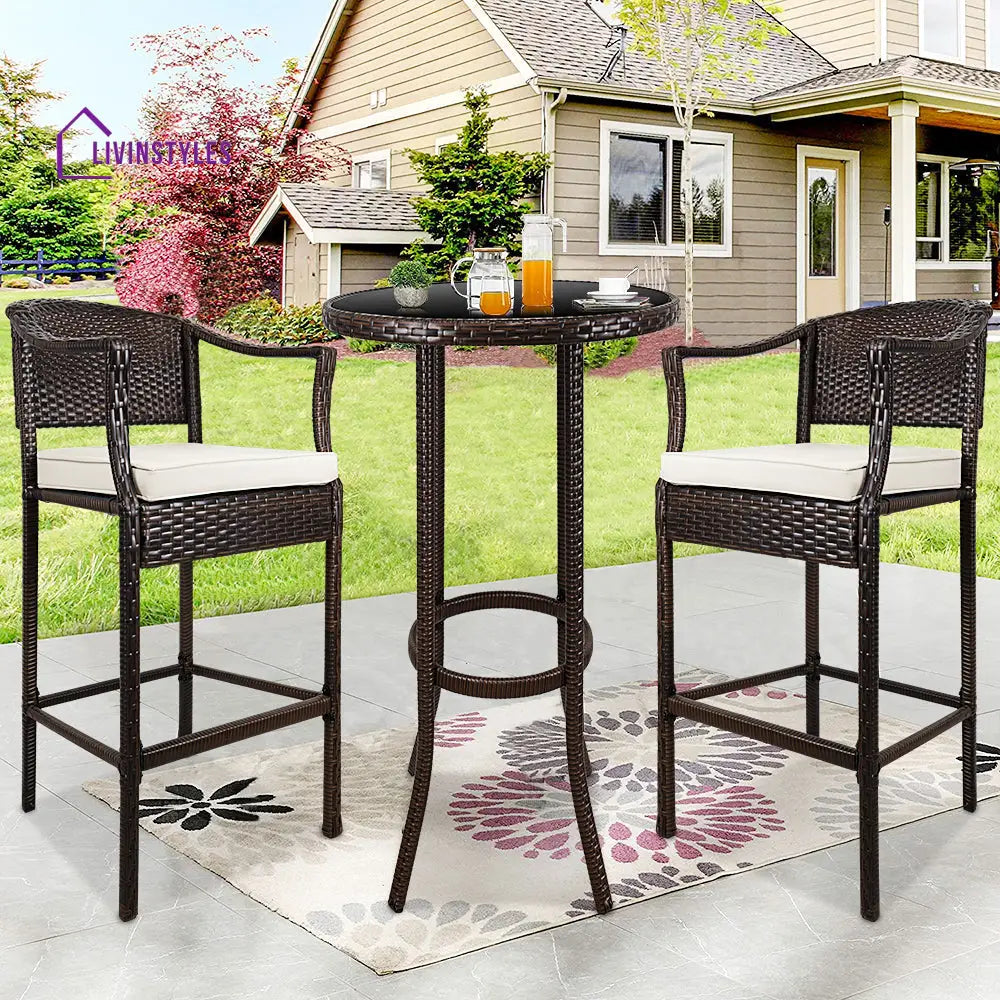 Fiore Outdoor Patio Bar Sets 2 Chairs and 1 Table (Brown) - Bar Sets