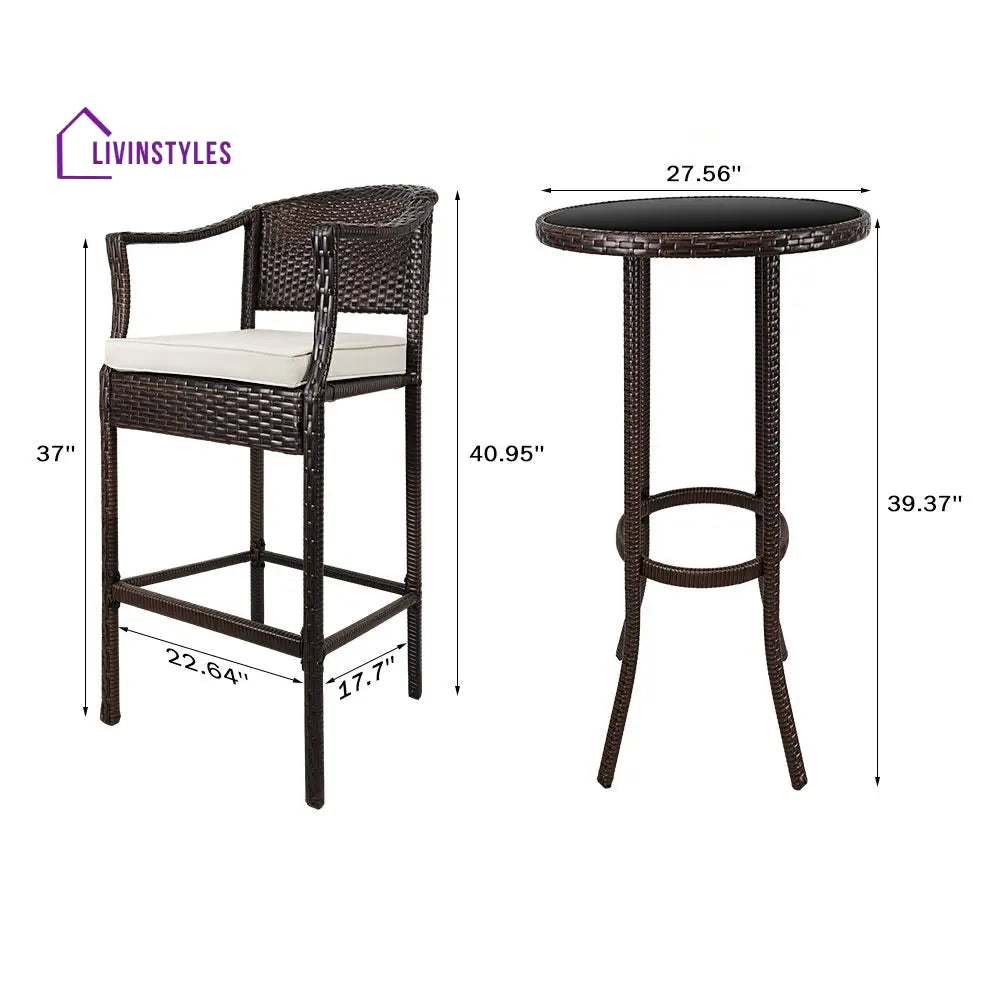 Fiore Outdoor Patio Bar Sets 2 Chairs and 1 Table (Brown) - Bar Sets