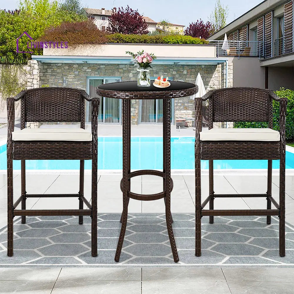Fiore Outdoor Patio Bar Sets 2 Chairs and 1 Table (Brown) - Bar Sets