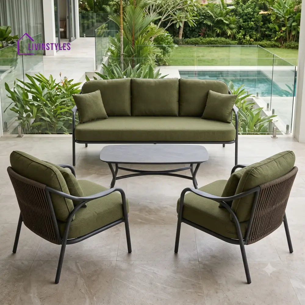 First-Name Premium MS Frame with Powder Coated Outdoor Sofa Set with Weather Proof Fabric