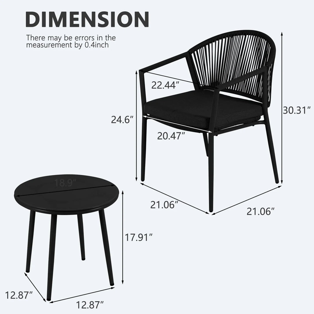 Ocana Outdoor Patio Seating Set 2 Chairs and 1 Table Set  Braided And Rope