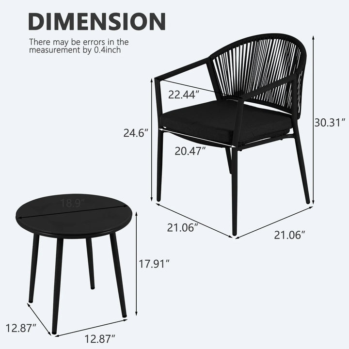 Ocana Outdoor Patio Seating Set 2 Chairs and 1 Table Set  Braided And Rope