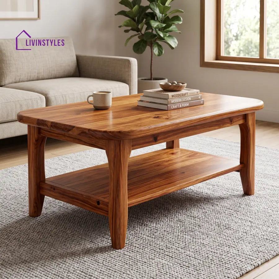 Flavie Wooden Coffee Table for Living Room | Tea Table | Teapoy | Center table