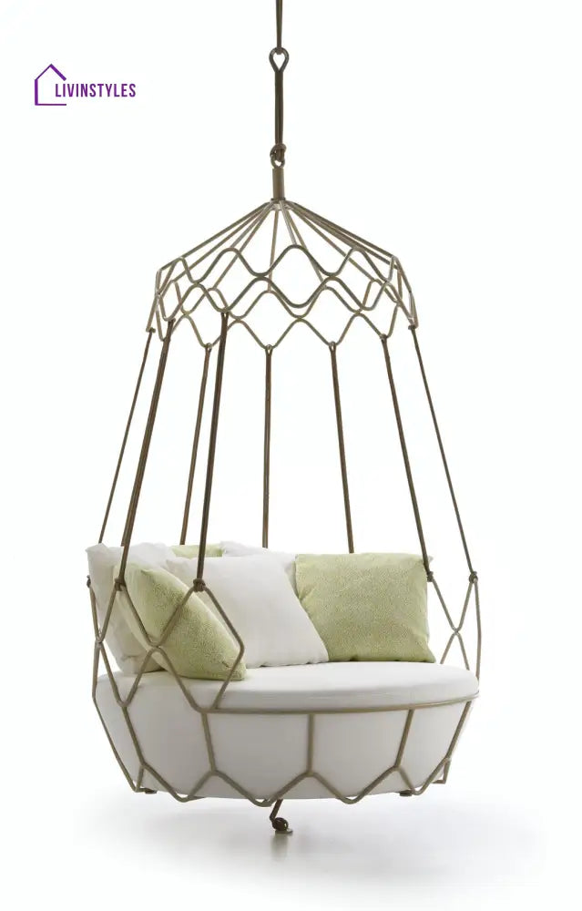 Flavio Single Seater Hanging Swing Without Stand For Balcony Garden Swing - Beige - Swings