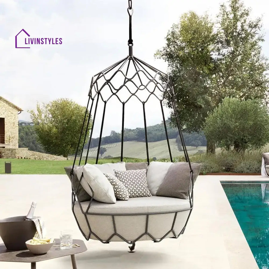 Flavio Single Seater Hanging Swing Without Stand For Balcony Garden Swing - Black - Swings