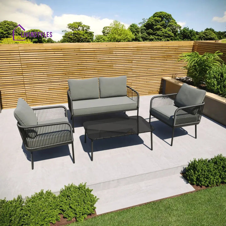 Fletcher Outdoor Garden Balcony Sofa Set 2 Seater 2 Single seater and 1 Center Table Set Braid & Rope (Dark Grey)
