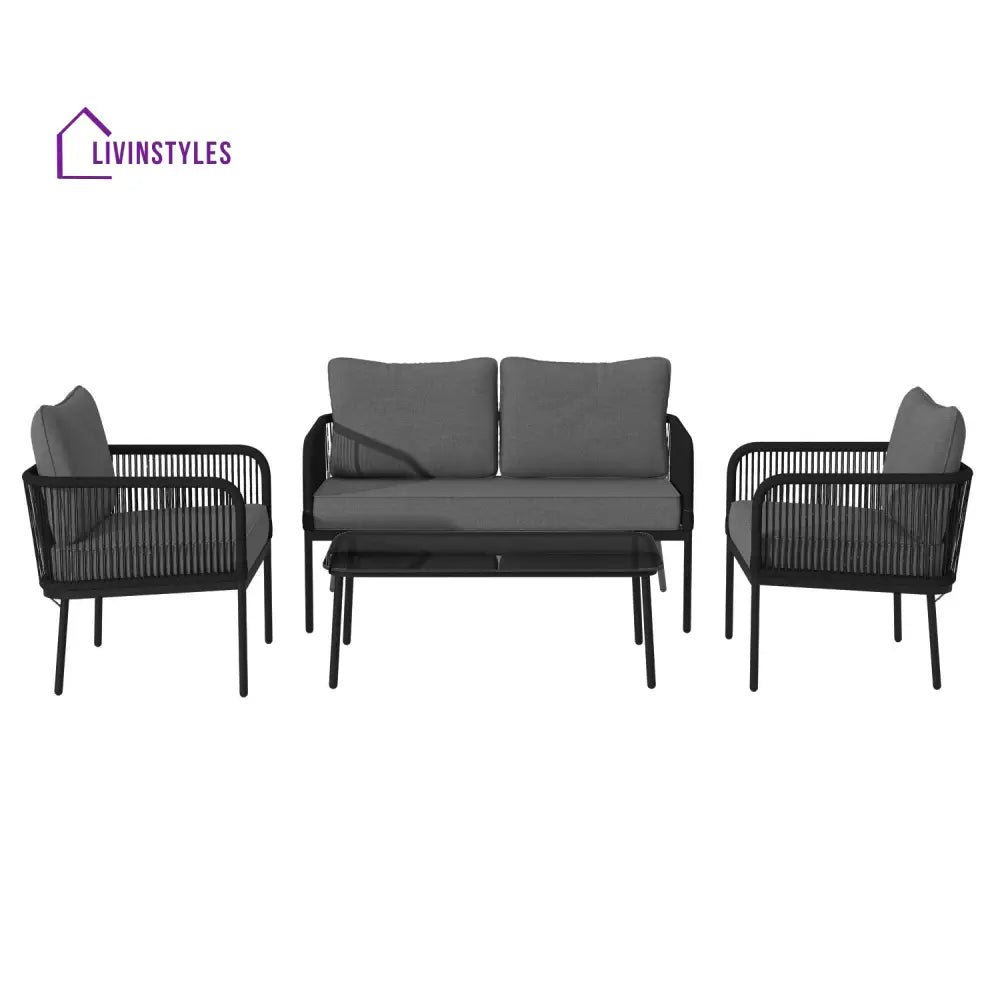 Fletcher Outdoor Garden Balcony Sofa Set 2 Seater 2 Single seater and 1 Center Table Set Braid & Rope (Dark Grey)