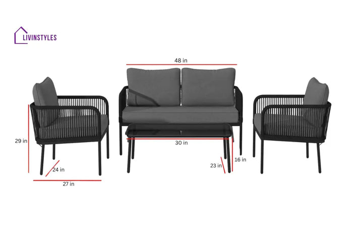 Fletcher Outdoor Garden Balcony Sofa Set 2 Seater 2 Single seater and 1 Center Table Set Braid & Rope (Dark Grey)