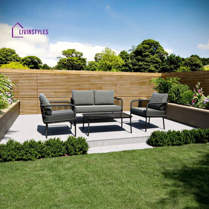 Fletcher Outdoor Garden Balcony Sofa Set 2 Seater 2 Single seater and 1 Center Table Set Braid & Rope (Dark Grey)