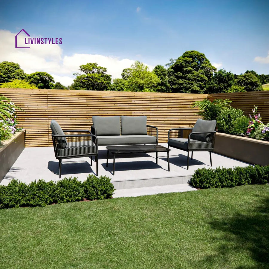 Fletcher Outdoor Garden Balcony Sofa Set 2 Seater 2 Single seater and 1 Center Table Set Braid & Rope (Dark Grey)