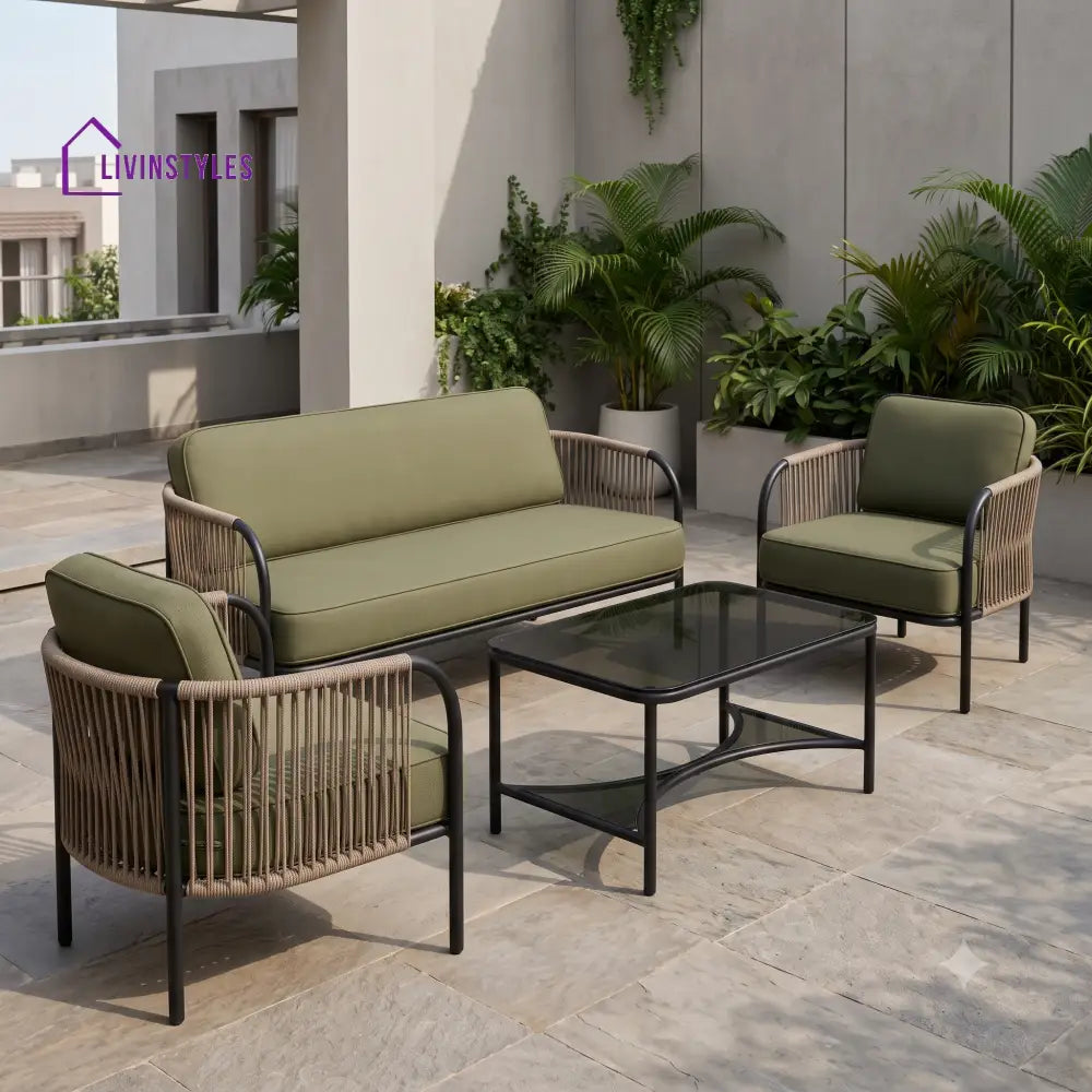 Fleur Metal Frame and Rope Weaving Outdoor Sofa Set 3 + 1 +1 and Coffee Table | Premium Uphostery