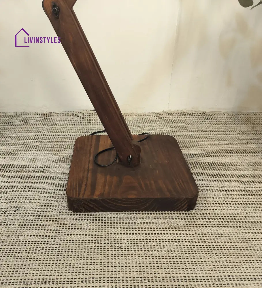 Flex Wooden Floor Lamp With Brown Base And Beige Fabric Lampshade Lamps