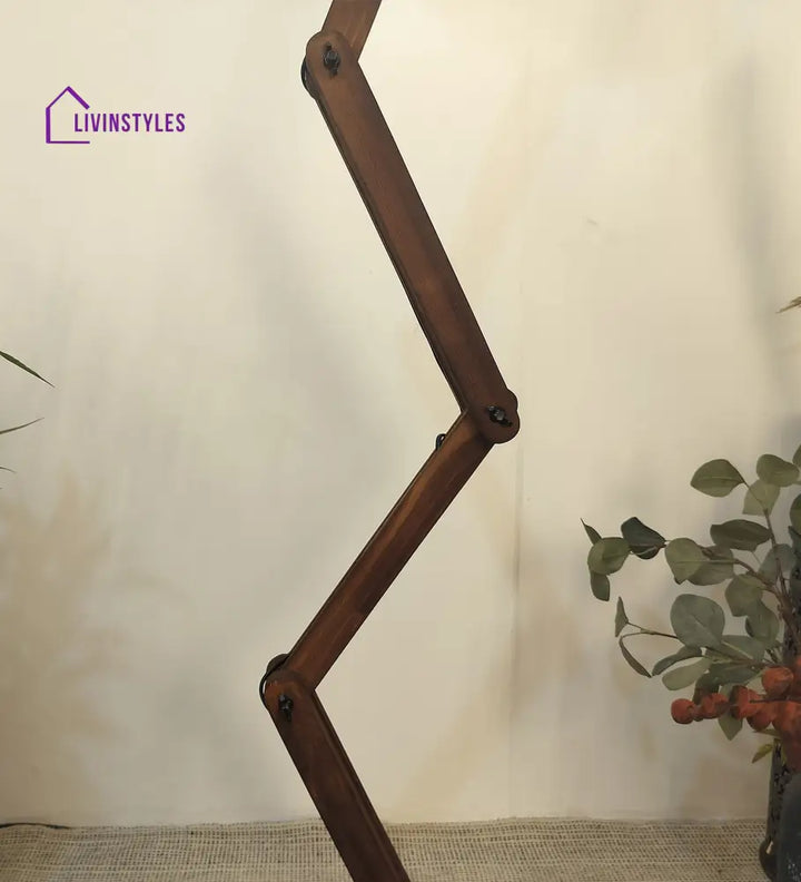 Flex Wooden Floor Lamp With Brown Base And Beige Fabric Lampshade Lamps
