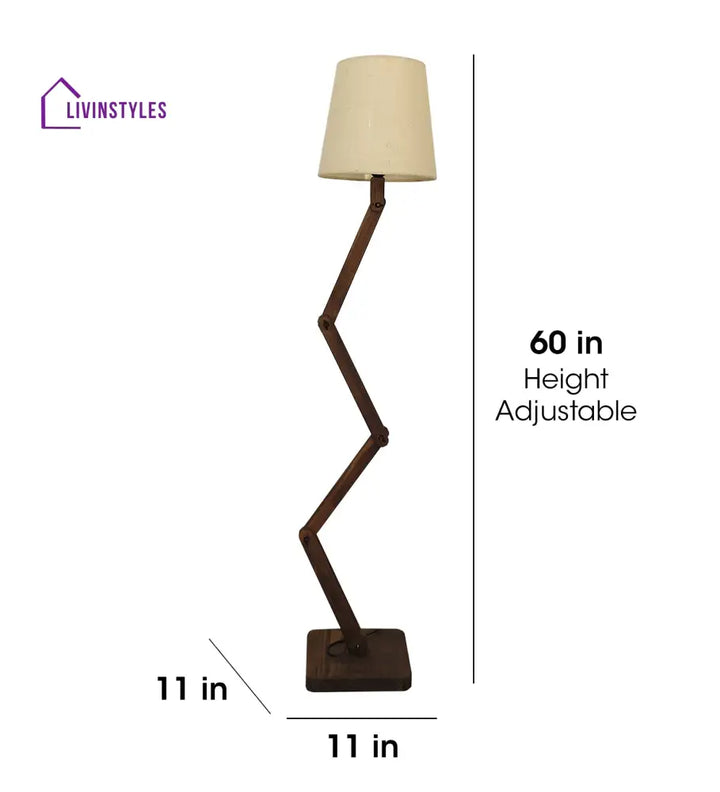 Flex Wooden Floor Lamp With Brown Base And Beige Fabric Lampshade Lamps