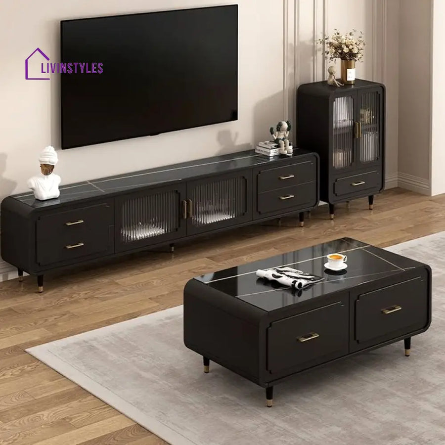 Flint Black Coffee Table for Living Room | Ceramic Composite Marble